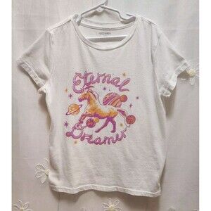 Old Navy Girls Large 10/12 White Unicorn Eternal Dreams Fantasy Cute Tee Shirt